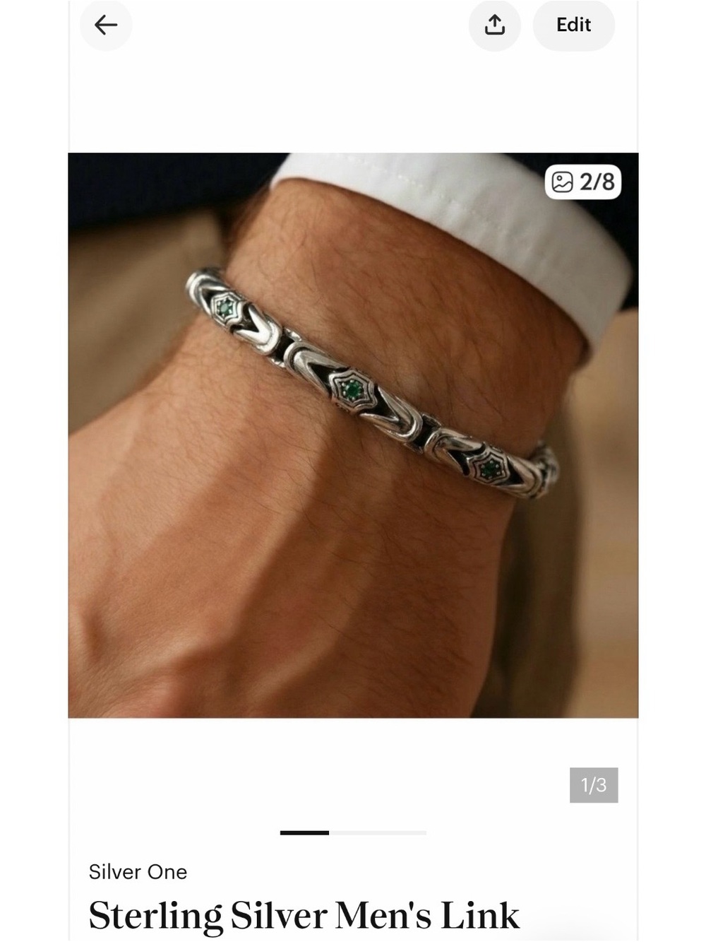 Sterling Silver Men's Link Bracelet with Green Accents
